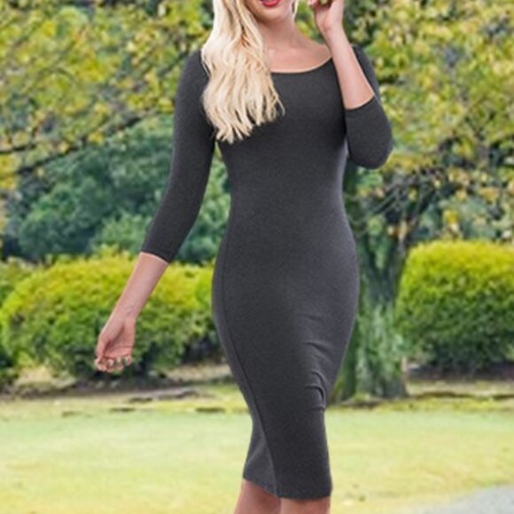 NWT Classic Slim Fit Bodycon Cotton Midi Dress Medium - Picture 3 of 7